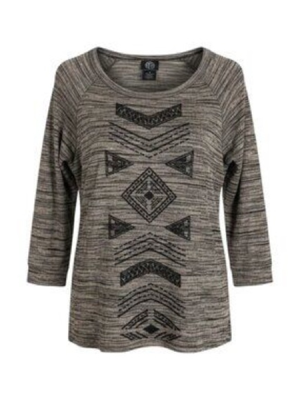 Bobeau Gray Heathered Beaded Geometric Front Top | Women’s Medium